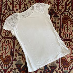 Splash Lace Detailed White Tee Sz L